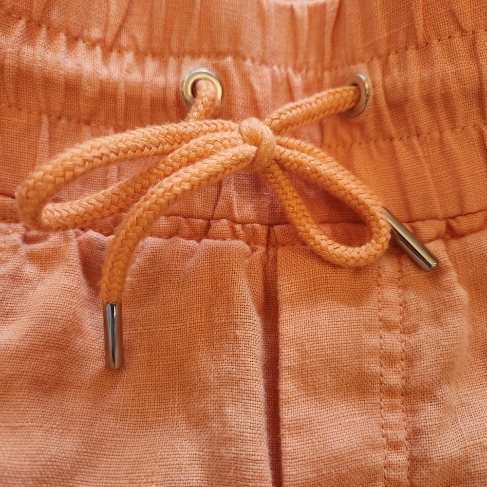 Athleta Cabo 100% Linen 4" Short Orange Size 8 Elastic Waist Drawstring Pockets - Picture 8 of 14